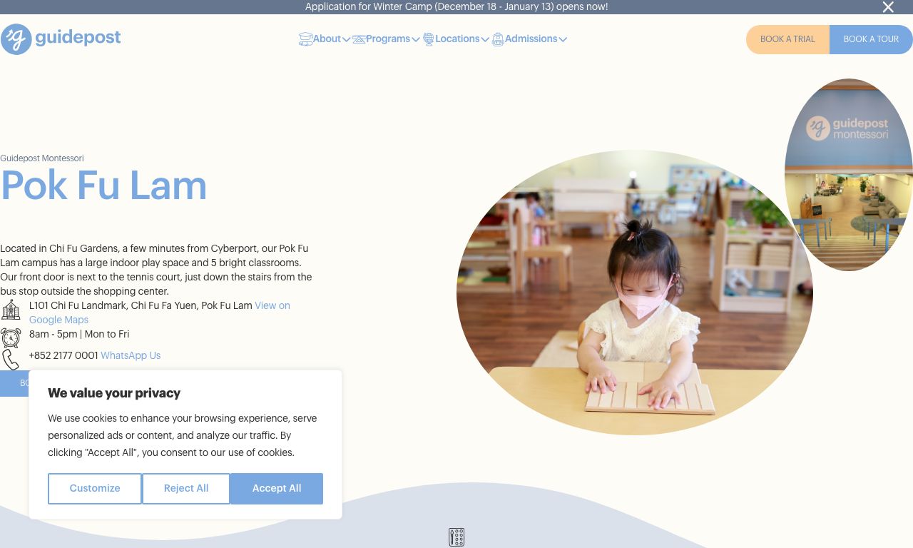 Screenshot of the Home Page of GUIDEPOST MONTESSORI INTERNATIONAL KINDERGARTEN (POK FU LAM)